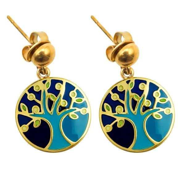 Boucles d'oreille acier PVD doré - diamètre 15mm - email