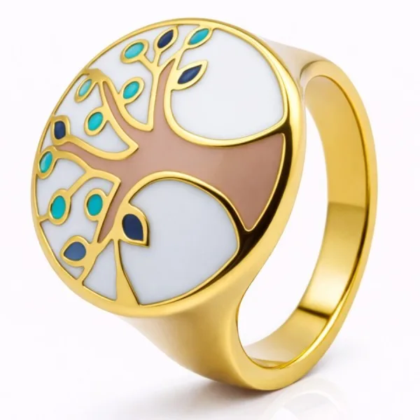 Bague acier PVD doré email - diamètre 20mm - Taille 54 à 62