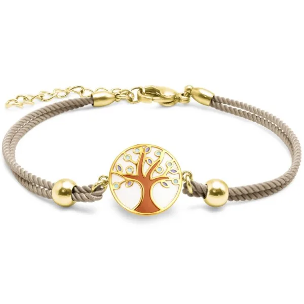 Bracelet acier PVD doré coton marron- email - diamètre 15mm - 15+5cm