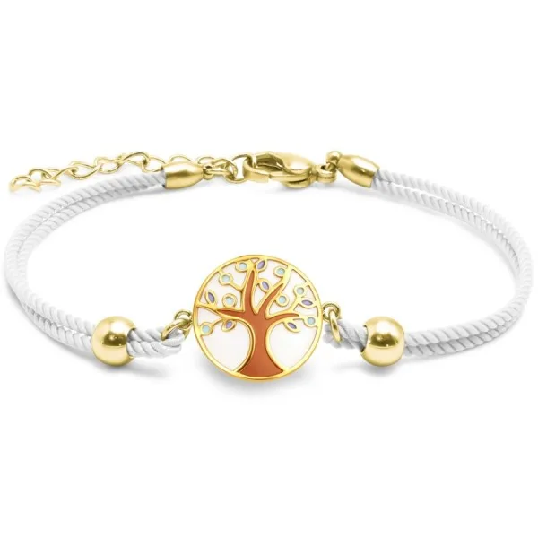 Bracelet acier PVD doré coton blanc - email - diamètre 15mm - 15+5cm