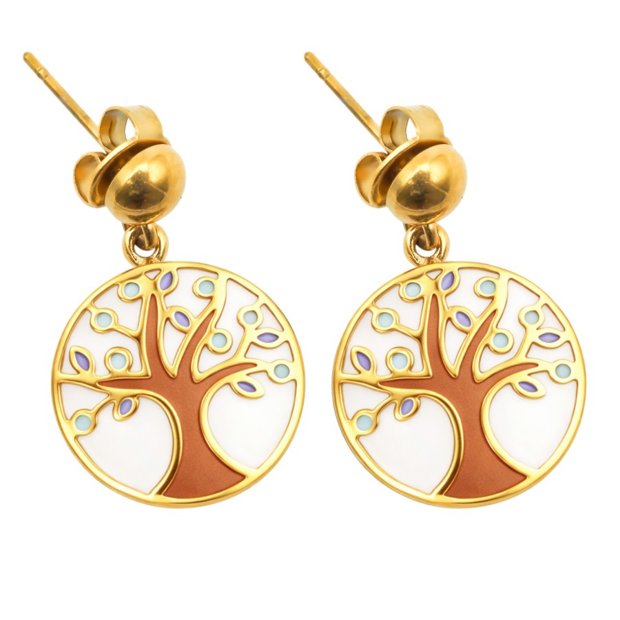 Boucles d'oreille acier PVD doré - diamètre 15mm - email