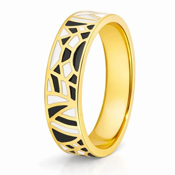 Bague acier PVD doré email - largeur 5mm -Taille 52 à 60
