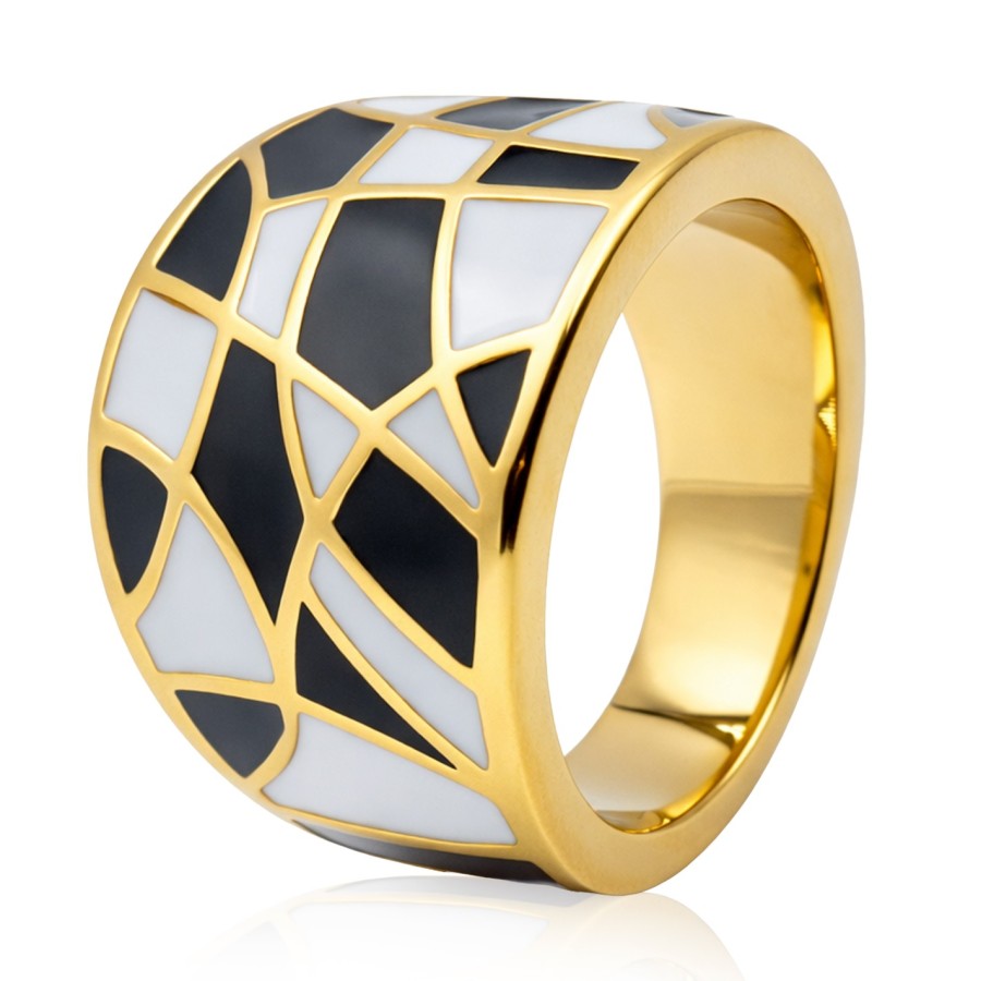 Bague acier PVD doré email - au plus large 18mm - Taille 54 à 62