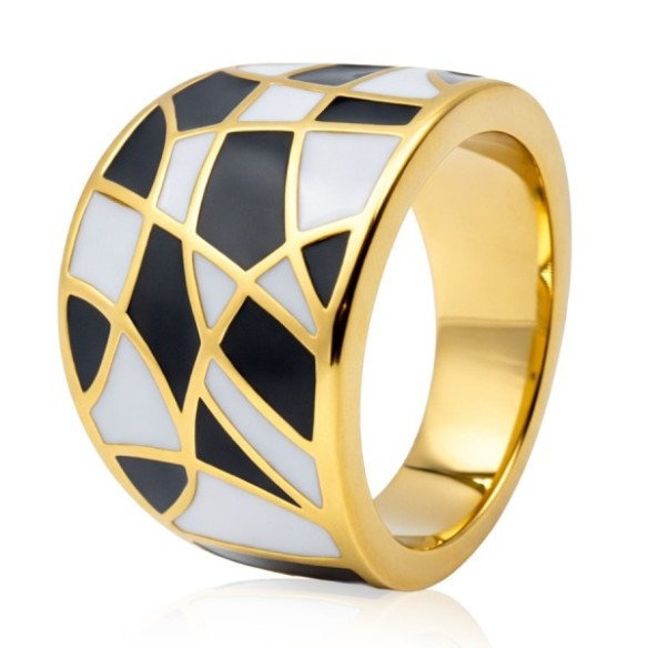 Bague acier PVD doré email - au plus large 18mm - Taille 54 à 62