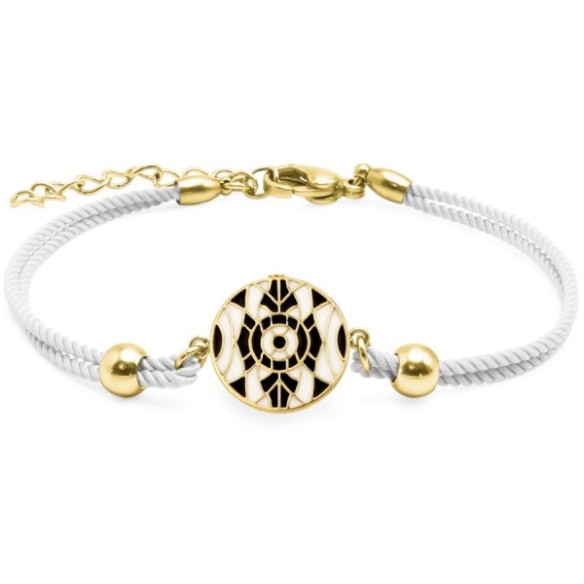 Bracelet acier PVD doré coton blanc - email - diamètre 15mm - 15+5cm