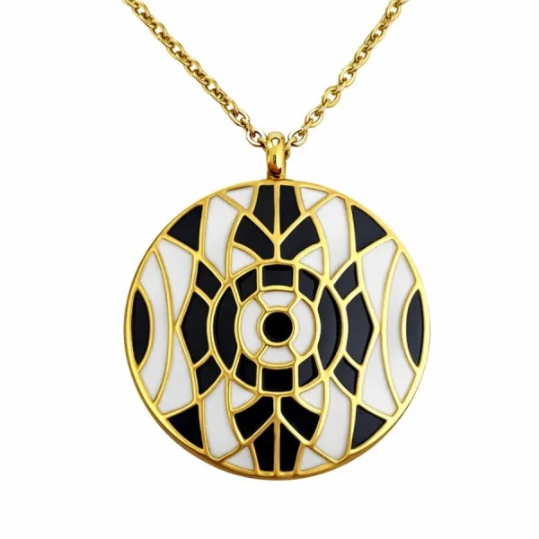 Collier acier PVD doré email - diamètre 36mm - 45+5cm