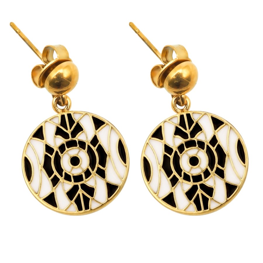 Boucles d'oreille acier PVD doré - diamètre 15mm - email