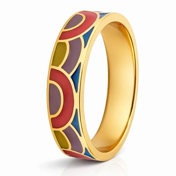Bague acier PVD doré email - largeur 5mm - Taille 52 à 60