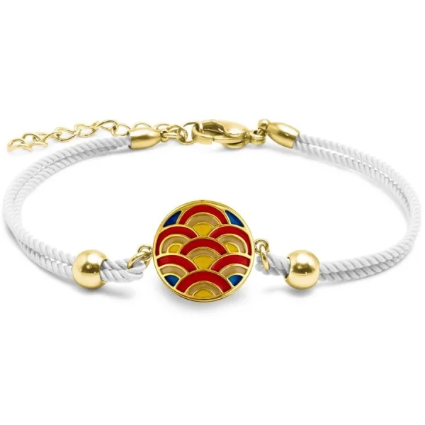 Bracelet acier PVD doré coton blanc - email - diamètre 15mm - 15+5cm