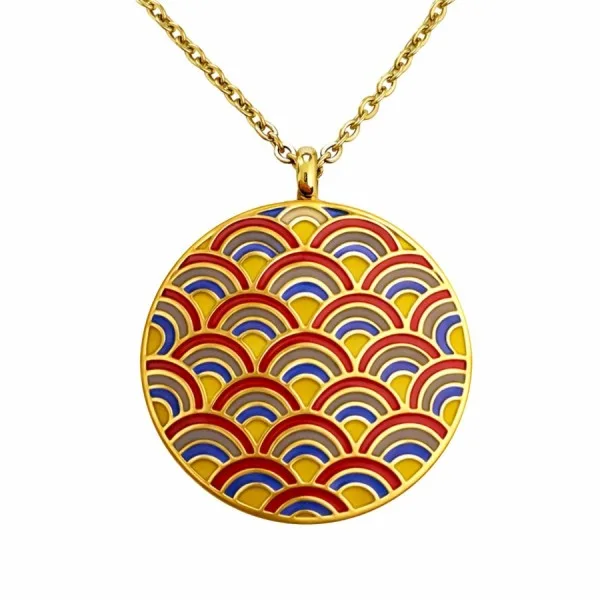 Collier acier PVD doré email - diamètre 32mm - 45+5cm