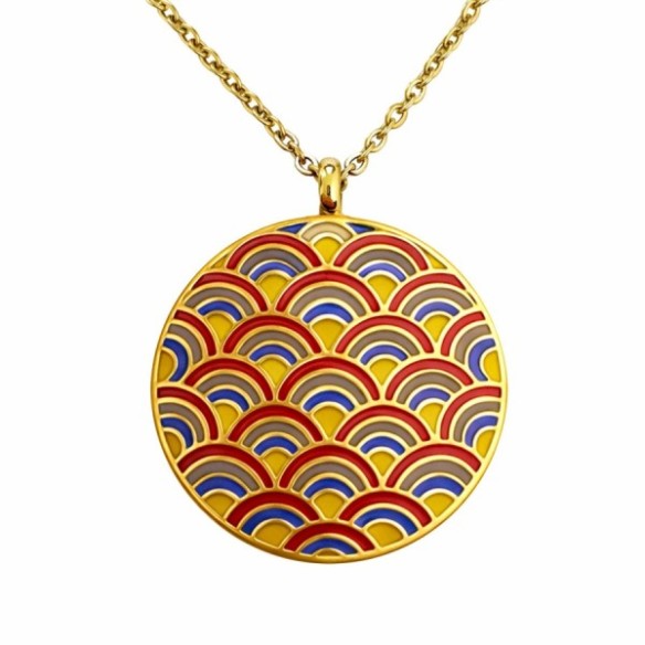 Collier acier PVD doré email - diamètre 32mm - 45+5cm
