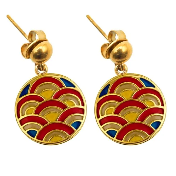 Boucles d'oreille acier PVD doré - diamètre 15mm - email