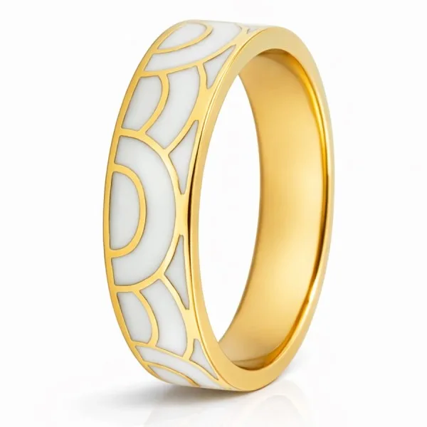 Bague acier PVD doré email - largeur 5mm - Taille 52 à 60