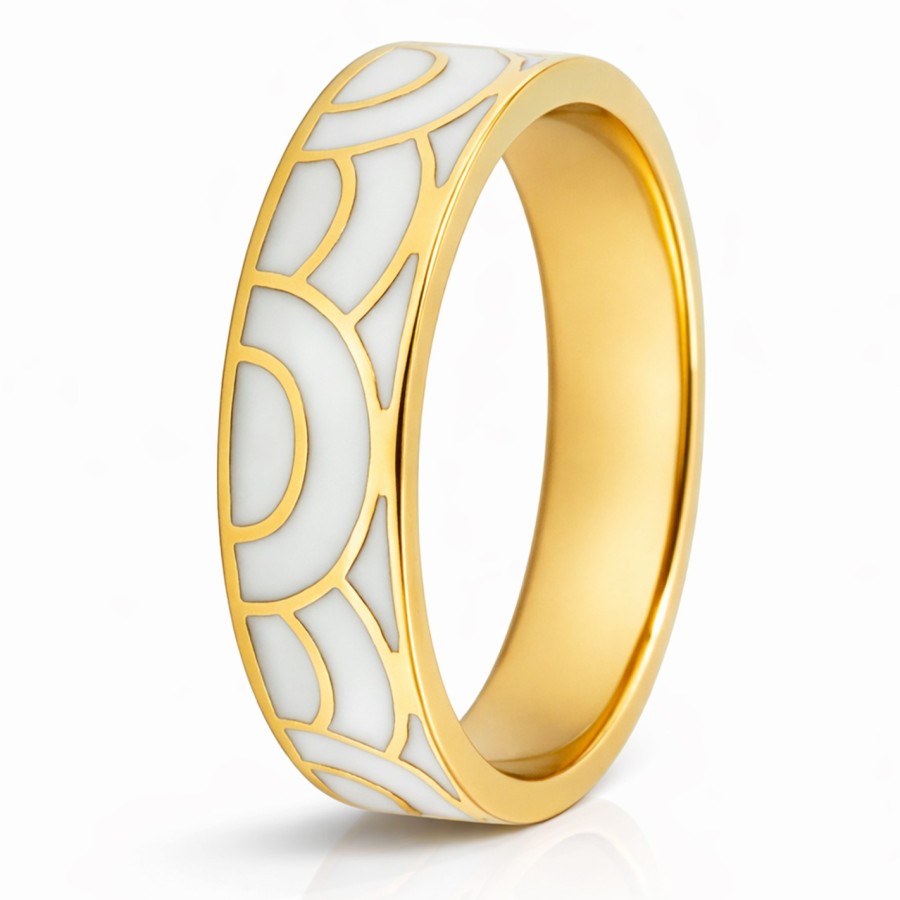 Bague acier PVD doré email - largeur 5mm - Taille 52 à 60