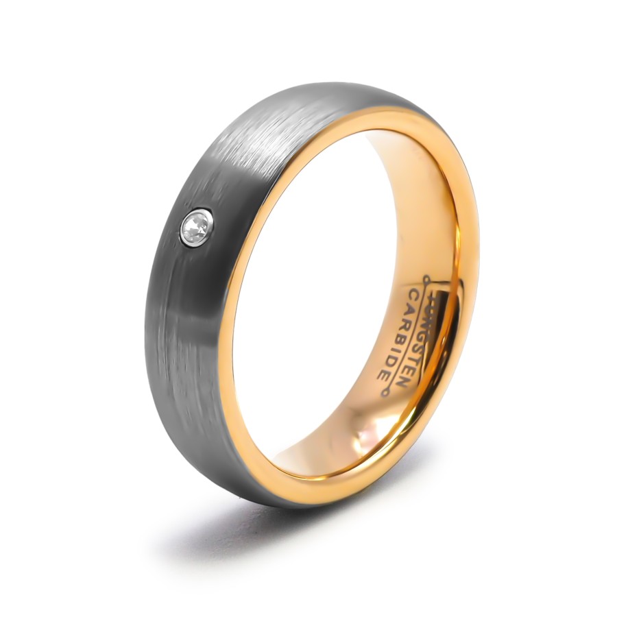 Alliance / Bague tungstène - PVD doré - intérieur confort - finitio...