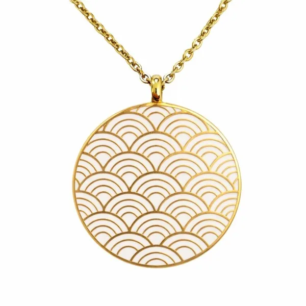 Collier acier PVD doré email - diamètre 32mm - 45+5cm