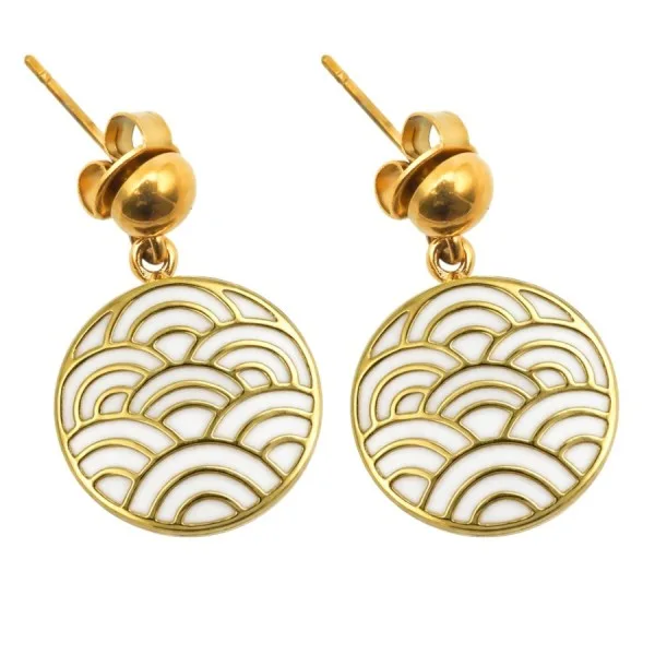 Boucles d'oreille acier PVD doré - diamètre 15mm - email