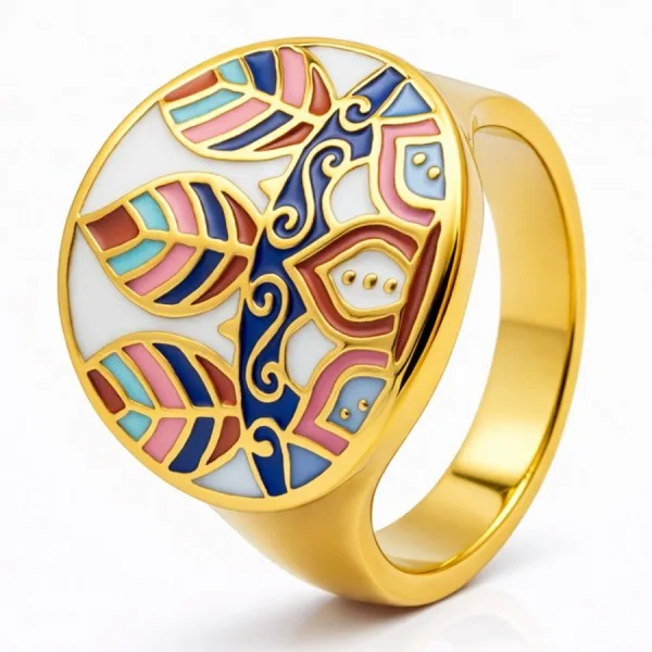 Bague acier PVD doré email - Taille 54 à 62