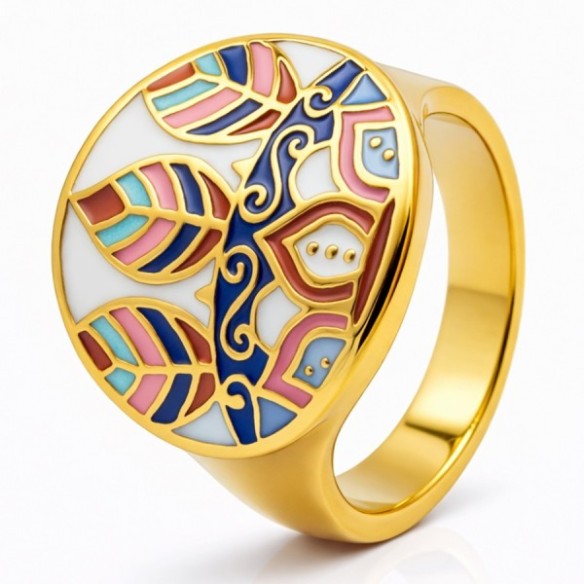 Bague acier PVD doré email - Taille 54 à 62