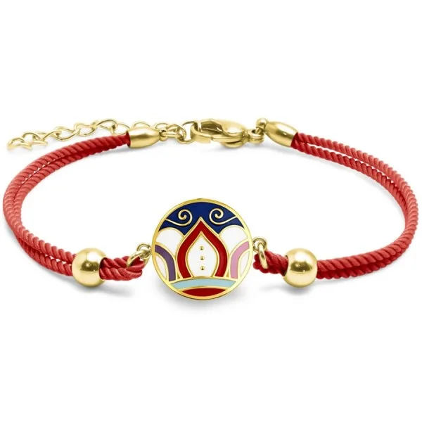 Bracelet acier PVD doré coton rouge - email - diamètre 15mm - 15+5cm