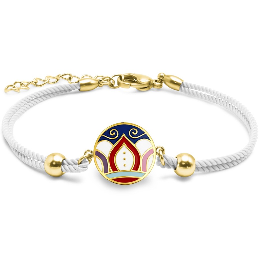 Bracelet acier PVD doré coton blanc - email - diamètre 15mm - 15+5cm