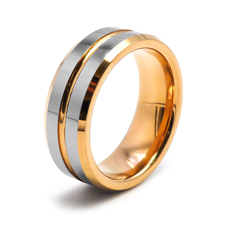 Bague tunsgtène - PVD Doré - couleur argent - intérieur confort - f...
