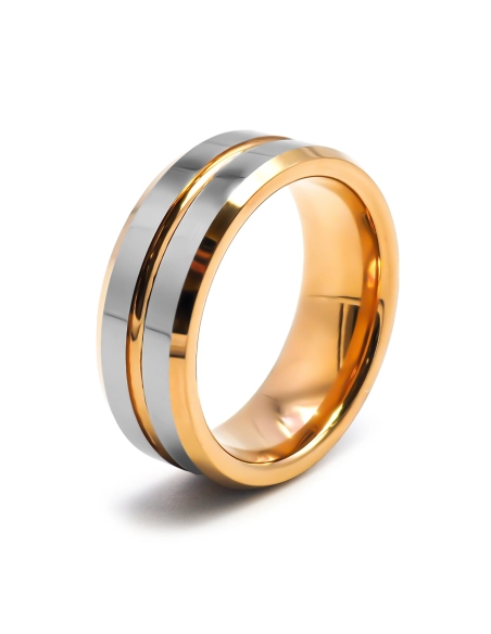 Bague tunsgtène - PVD Doré - couleur argent - intérieur confort - f...