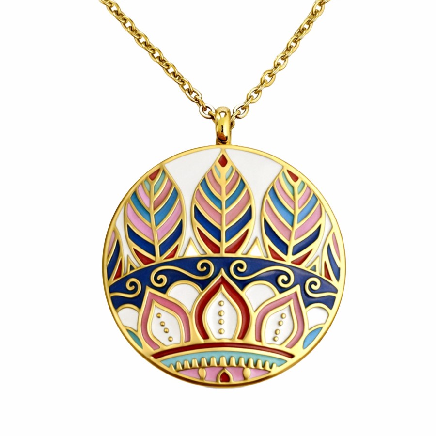 Collier acier PVD doré email - diamètre 32mm - 45+5cm