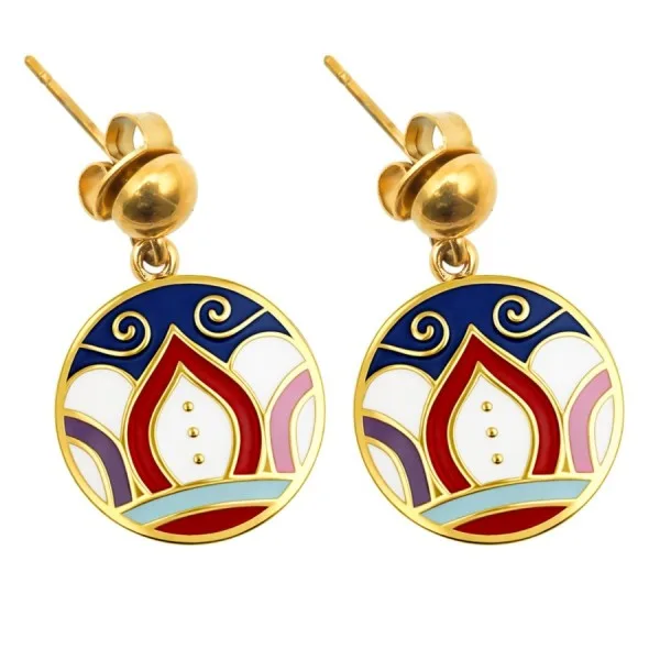 Boucles d'oreille acier PVD doré - diamètre 15mm - email
