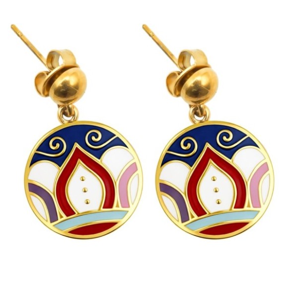 Boucles d'oreille acier PVD doré - diamètre 15mm - email