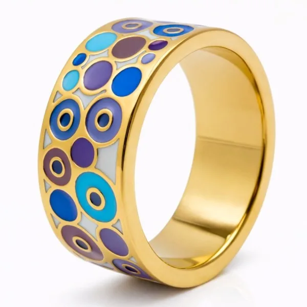 Bague acier PVD doré email - largeur 10mm - Taille 54 à 62