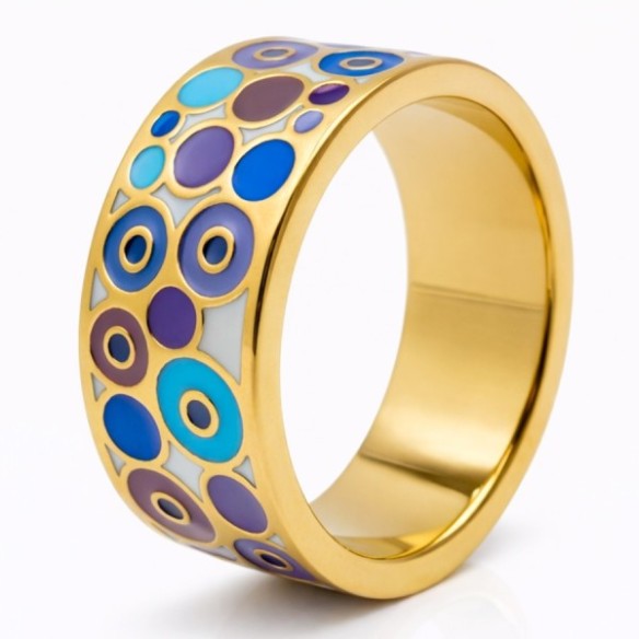 Bague acier PVD doré email - largeur 10mm - Taille 54 à 62