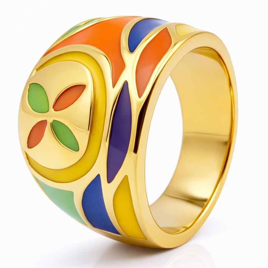 Bague acier PVD doré email - au plus large 18mm - Taille 54 à 62