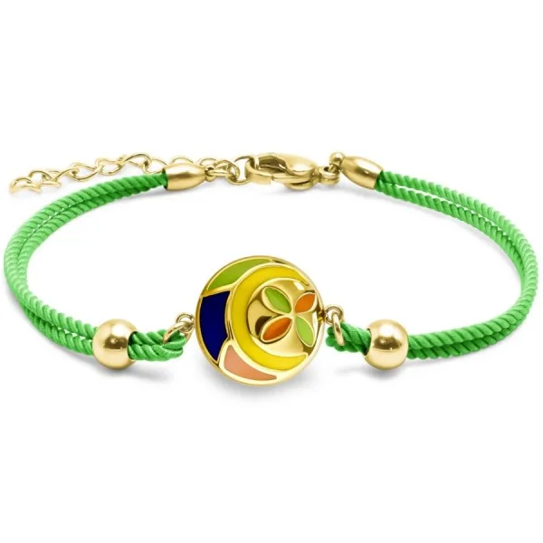 Bracelet acier PVD doré coton vert - email - diamètre 16mm - 15+5cm