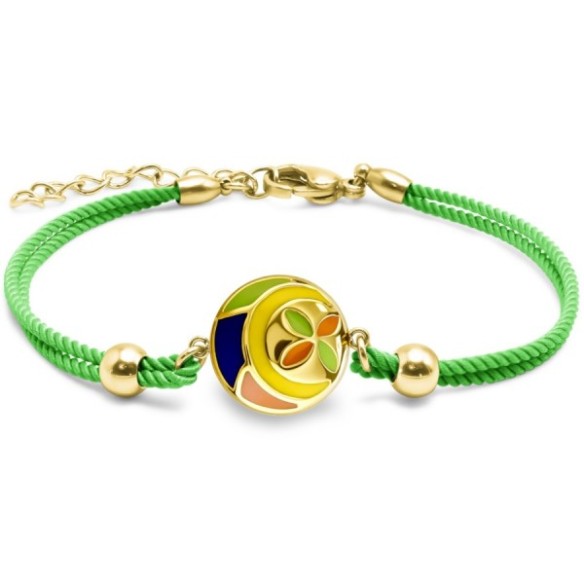 Bracelet acier PVD doré coton vert - email - diamètre 16mm - 15+5cm