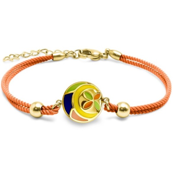 Bracelet acier PVD doré coton orange - email - diamètre 16mm - 15+5cm
