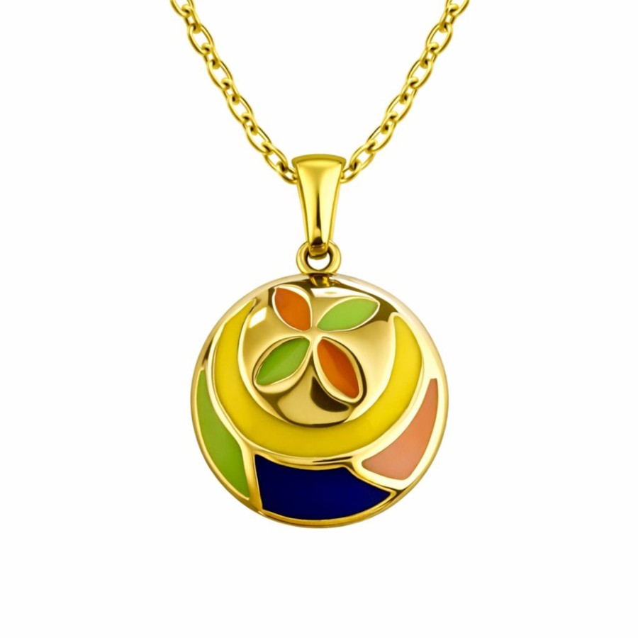 Collier acier PVD doré email - diamètre 16mm - 38+5cm