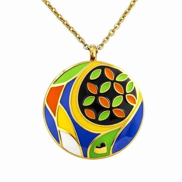 Collier acier PVD doré email - diamètre 38mm - 45+5cm
