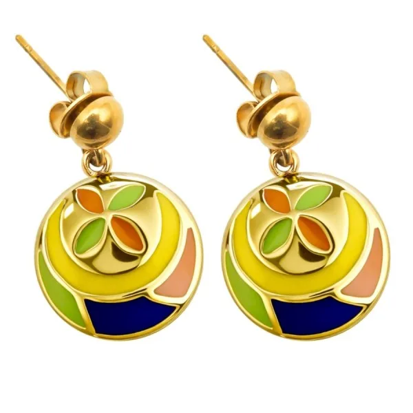 Boucles d'oreille acier PVD doré - diamètre 16mm - email