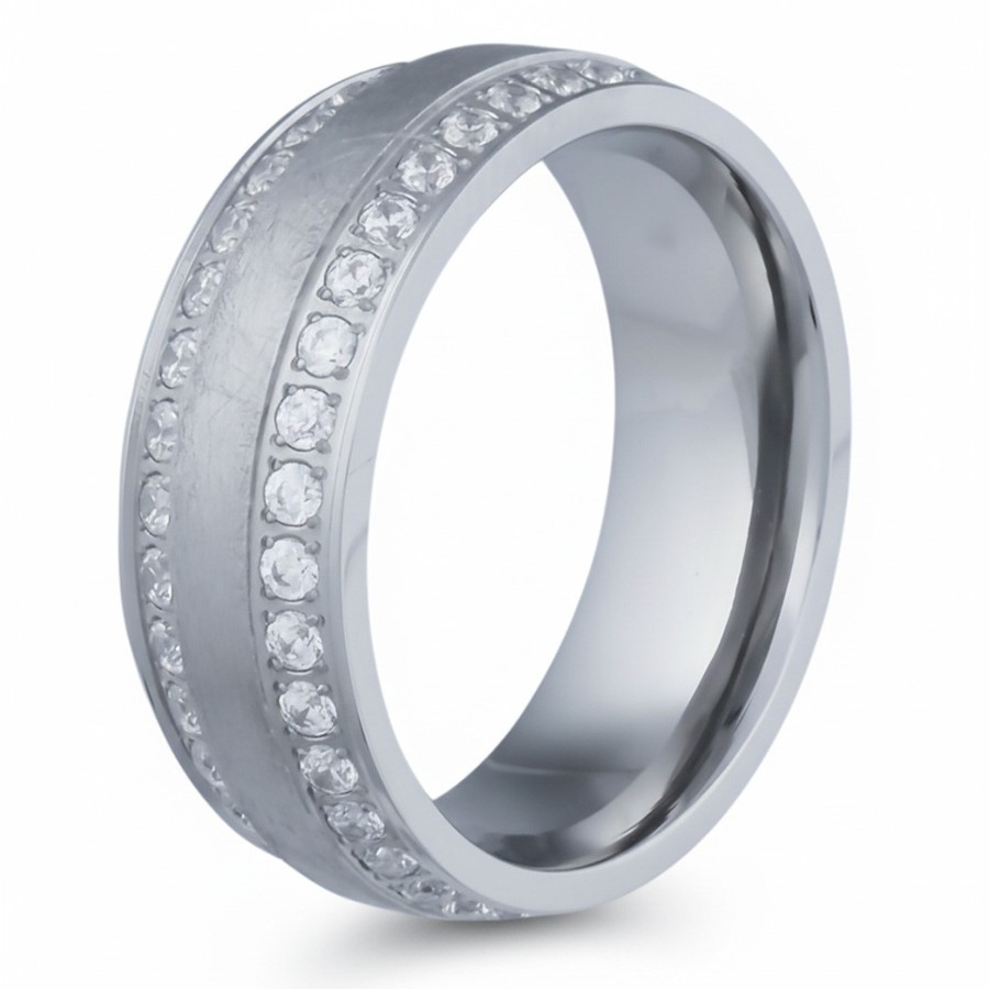 Bague en Titane Pur - zircons - largeur 7.5mm - Taille 54 à 62