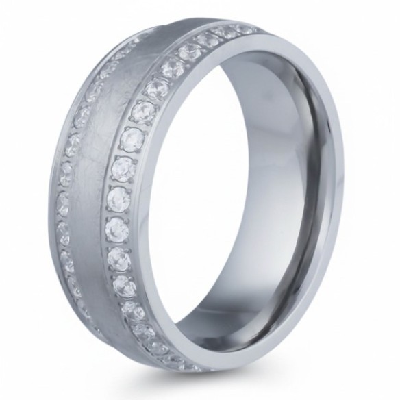 Bague en Titane Pur - zircons - largeur 7.5mm - Taille 54 à 62