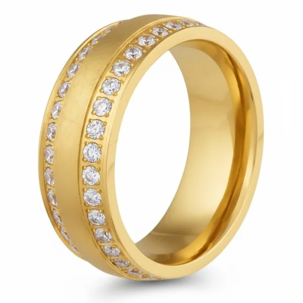 Bague en Titane Pur - PVD doré - zircons - largeur 7.5mm - Taille 54 à 62