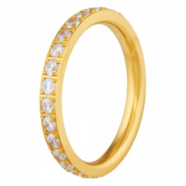 Bague en Titane Pur - PVD doré - zircons - largeur 2.5mm - Taille 50 à 62