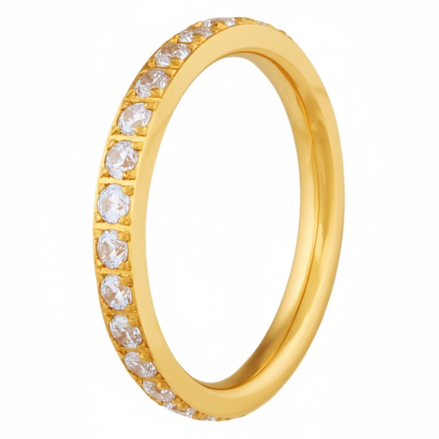 Bague en Titane Pur - PVD doré - zircons - largeur 2.5mm - Taille 50 à 62