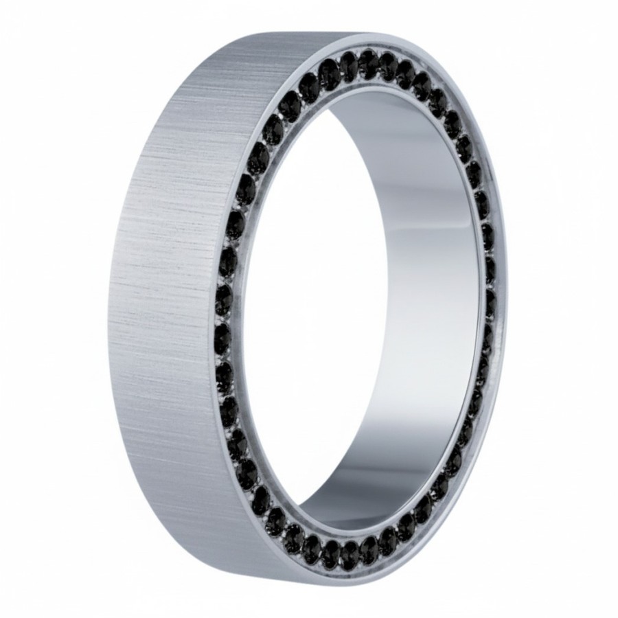Bague en Titane Pur - zircons noirs - largeur 5mm- Taille 52 à 60