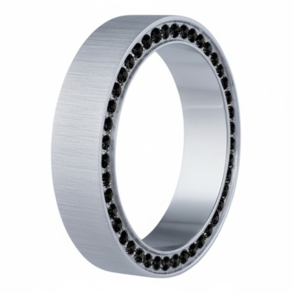 Bague en Titane Pur - zircons noirs - largeur 5mm- Taille 52 à 60