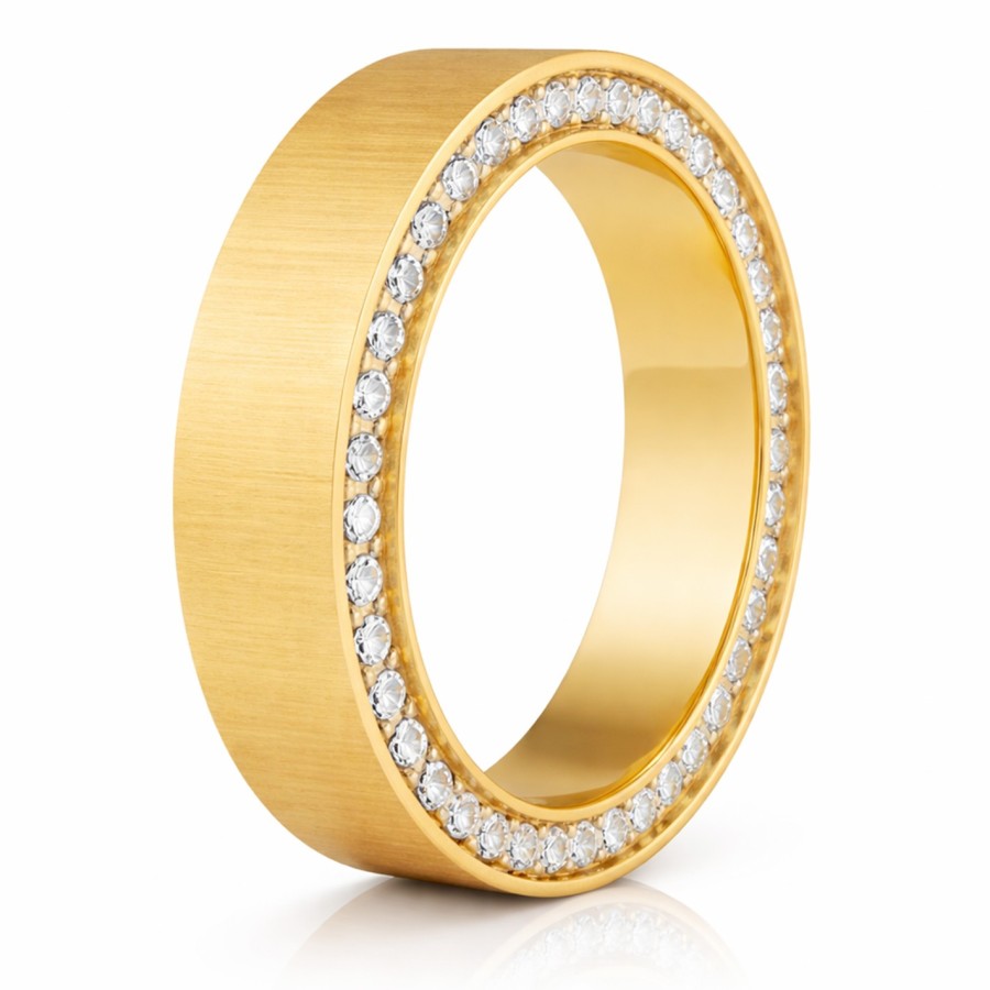 Bague en Titane Pur - PVD doré - zircons - largeur 5mm- Taille 52 à 60