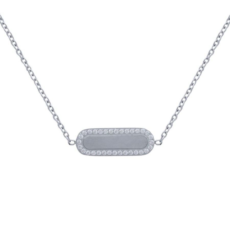 Collier en acier et Titane Pur - zircons - 7x20mm - 38+5cm