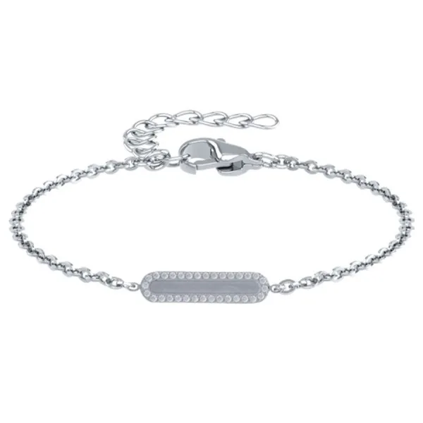 Bracelet en acier et Titane Pur - zircons - 5x20mm - 15+4cm