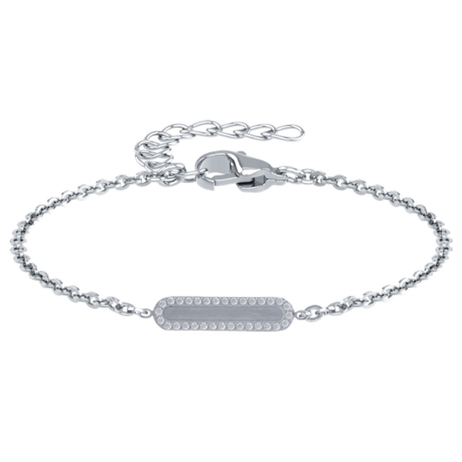 Bracelet en acier et Titane Pur - zircons - 5x20mm - 15+4cm
